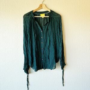 Anthropologie Maeve Della Blouse in Green Sheer sz L